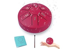 Eavnbaek 6-Note 3.8-inch Mini Rain Drum for Outside Garden, Rain Chime Drum for Rain Outdoor, Steel Hand Drum Sound Healing Steel Drum Kit (Red)
