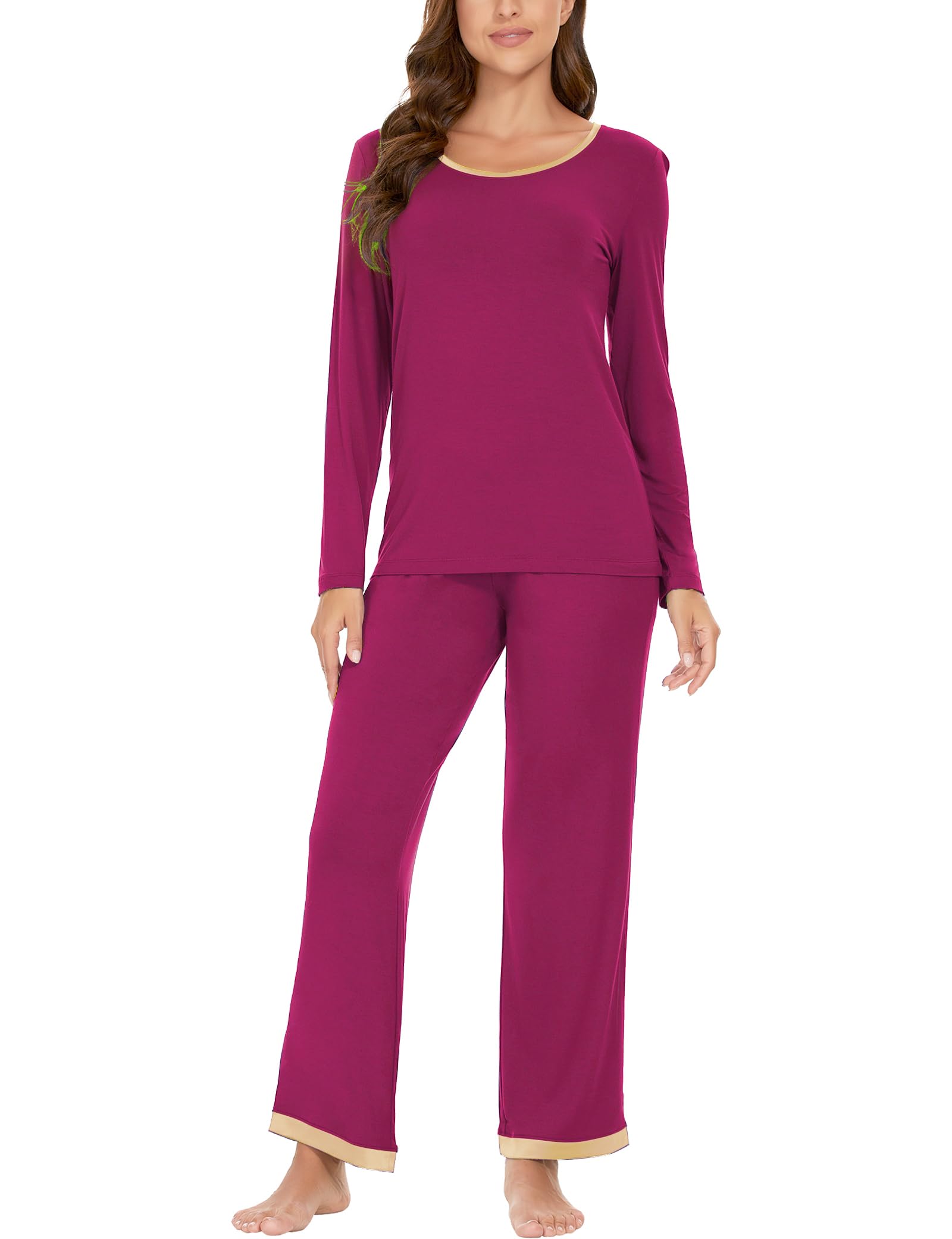 GYS Viscose from Bamboo Women's Pajama Sets Super Soft Long Sleeve Sleepwear Comfy Winter Pjs Sets S-4X, Purplish Red, Small Image