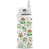 ROVOZAR Frog Water Bottle - Frog 16oz Stainless Steel Water Bottle with Straw - Cute Frogs Insulated Cup for Girls Boys - Frogs Kids Tumbler for School, Sports, Travel
