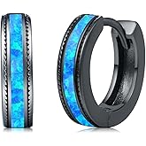 Black Hoop Earrings for Men Women 925 Sterling Silver Hypoallergenic Turquoise/Abalone Shell 15mm Huggie Earrings Punk Gothic Jewelry Gifts for Sensitive Ears Birthday