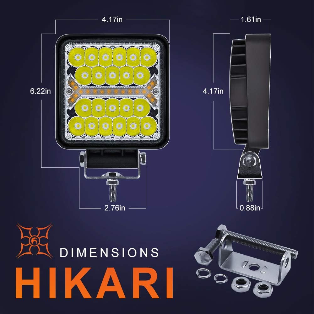 Hikari 2020 New, Square Spot Flood Warning LED Bar 2PCS 4 Inch, 5 Light Modes, 16000LM Top Chips, Driving Fog Backup Work Off Road Bumper for Pickup Trucks Jeep Ford ATV UTV SUV Boat: Automotive