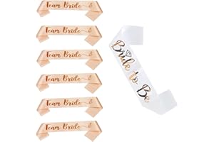 Yymobt 7Pcs Bachelorette Party Sash, 1 White Bride to Be Sash and 6 Champagne Team Bride Sashes Bride Bridesmaid Sash for Bac