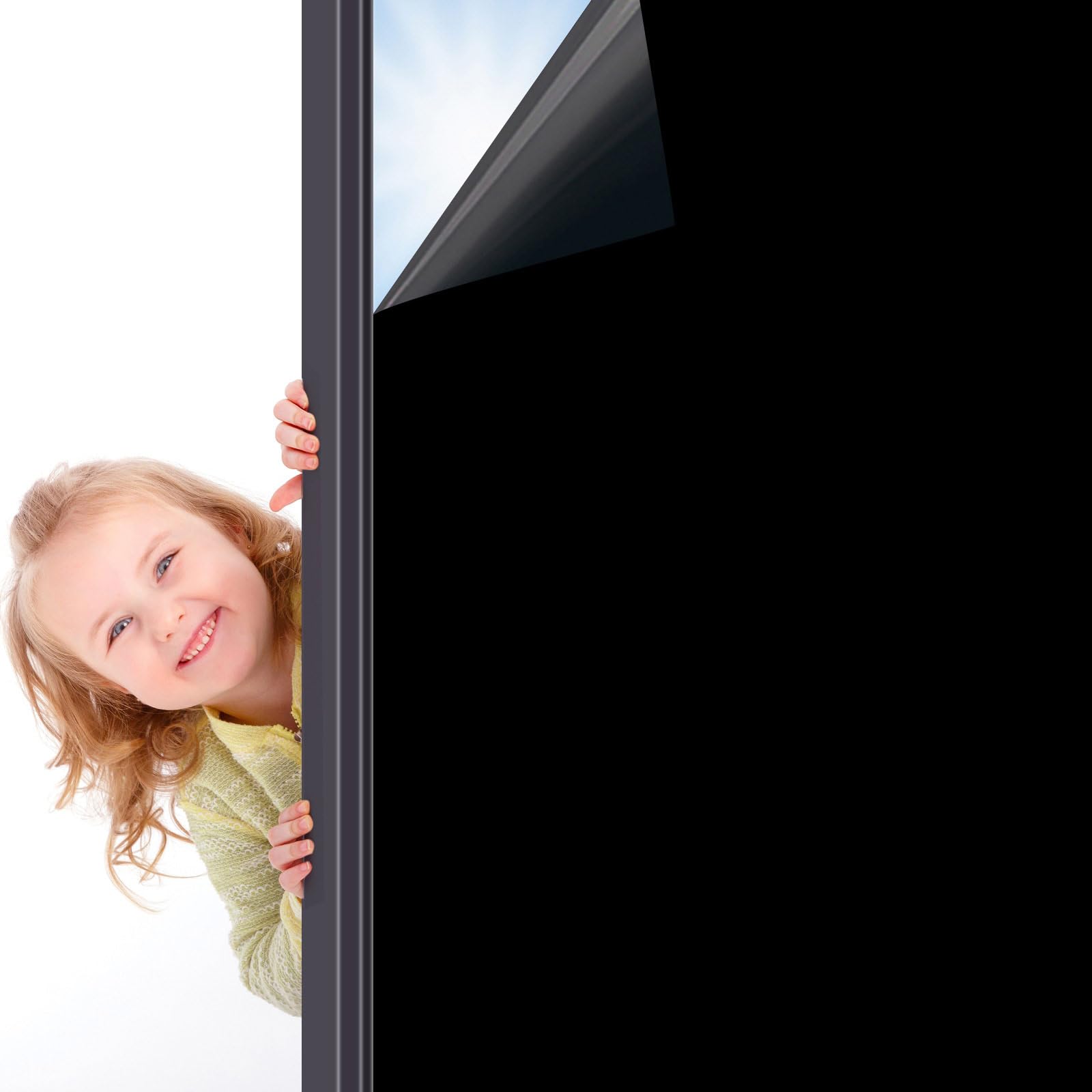 VSUDO Blackout Window Film Privacy - Black Frosted Privacy Film for Glass Windows, Window Blackout Material Film, Black Out Window Cover for Living Room and Office (90x200 cm)