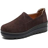EnllerviiD Women's Slip-On Platform Loafers Comfort Suede Wedge Shoes Casual Thick Soft Business Work Penny Loafers