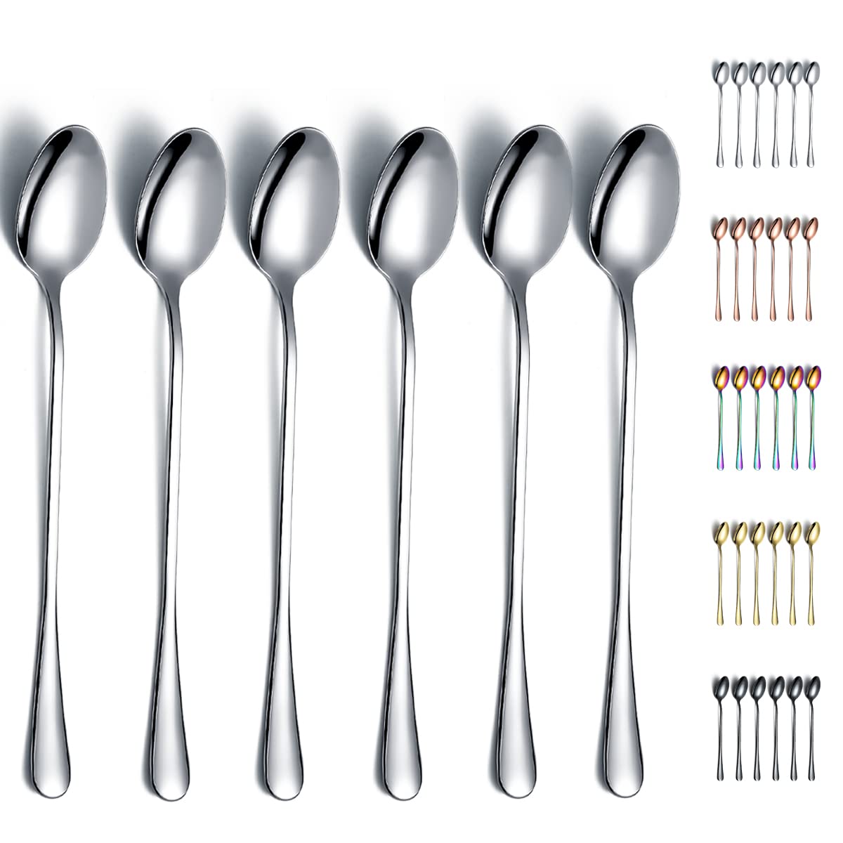 Iced Spoon,Kyraton Stainless Steel 7.5" Long Handle Mixing Spoon,Ice Cream Spoon, Stirring Bar Spoon, Cocktail Spoon, Latte Spoon Pack of 6