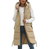 HEEKPEK Women Long Hooded Puffer Vest Winter Warm Quilted Sleeveless Down Jacket Casual Trendy Full-Zip Outerwear Drawstrings
