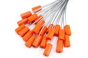 RASUNKAE 20pcs Security Marking Cable Seals Tamper Proof Steel Wire Seal Numbered Shipping Seals Disposable Pull Tight Self-Locking Cable Seal Truck,Trailers, Cargo, Containers Seal Ties Straps (Orange, 20pcs)
