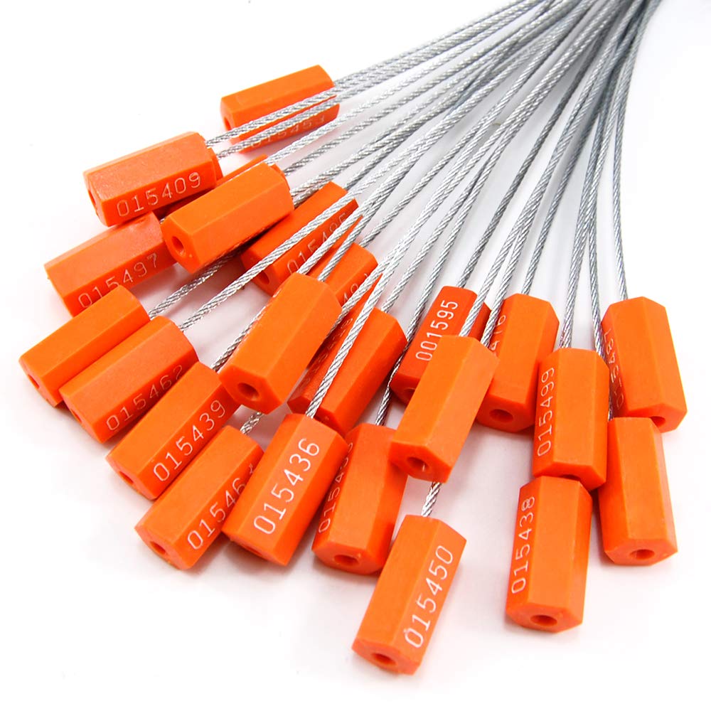 Photo 1 of 20pcs Security Marking Cable Seals Tamper Proof Steel Wire Seal Numbered Shipping Seals Disposable Pull Tight Self-Locking Cable Seal Truck,Trailers, Cargo, Containers Seal Ties Straps (Orange, 20pcs)