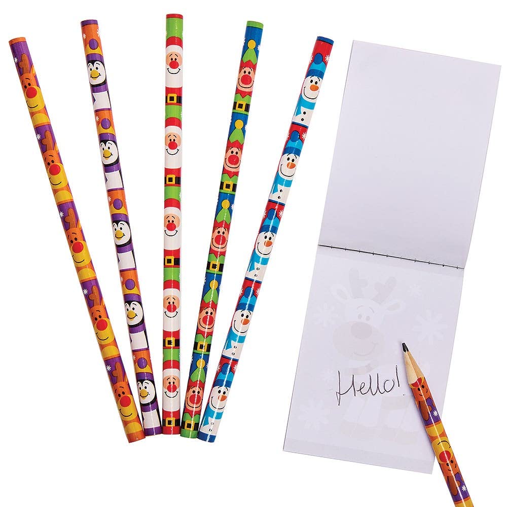 Baker Ross FX405 Christmas Chums Pencils - Pack of 15, Christmas Party Bag Fillers and Favours for Kids, Drawing and Writing Pencils