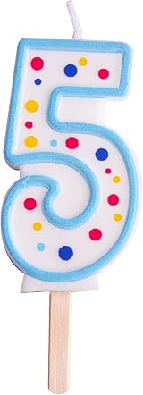 PME Blue Number 5 Candle 63 mm Multi-Coloured Polka Pots Cake Topper view 1