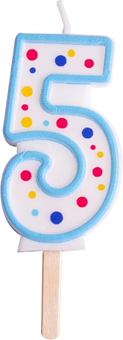 PME Blue Number 5 Candle 63 mm Multi-Coloured Polka Pots Cake Topper