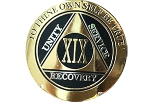 RecoveryChip 19 Year AA Medallion Elegant Black Gold Silver Bi-Plated Alcoholics Anonymous Chip