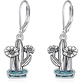 Cactus Earrings 925 Sterling Silver Turquoise Dangle Earrings Western Cactus Jewelry Gifts for Women