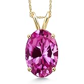 Gem Stone King 14K Yellow Gold Pink Created Sapphire Pendant Necklace for Women | 6.00 Cttw | Gemstone September Birthstone | Oval 14X10MM | With 18 Inch Chain