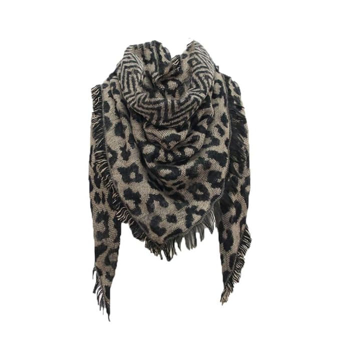 Berrose-Frau Herbst und Winter Kaschmir Schal Weiblich Dreieck Handtuch Leopardenprint Warm halten Damen Schals mit einem arm