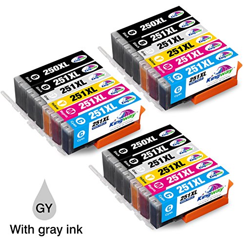 PGI-250XL CLI-251XL Ink Cartridges, Kingway 18 Pack Replacement for PIXMA MG7520 MG6320 Inkjet Printer (3 Large Black, 3 Small Black, 3 Cyan, 3 Magenta, 3 Yellow, 3 Grey)
