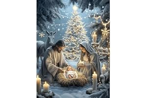 TIWABB Jesus Nativity Stamped Cross Stitch Kits for Adults - Christmas Jesus Born Embroidery Kits for Beginners Adults,11 CT Patterns Dimensions Counted Cross Stitch Kits for Adults Arts Craft 12x16 inch