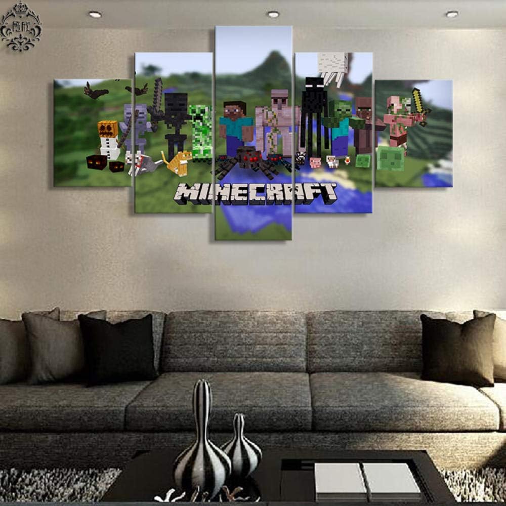 Lmqdxt Enmarcado Lona Impreso Juego Cartel Minecraft 5 Unidades Arte De