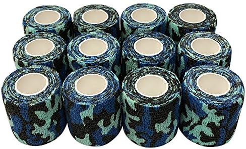 IVY Multi-Use Camouflage Tape Self-adhesive Protective Wrap(12 PACK) 2"x5 yds Tactical Camo Non-woven Elastic Stealth Tape Stretch Bandage for Outdoor Military Hunting Camping (Ocean Camo)