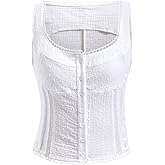 winkbay Women's Cute Lace Crop Top Y2k Button Down Square Neck Coquette Going Out Tank Tops