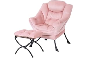 MBOOYOME Lazy Chair with Ottoman, Modern Accent Chair Contemporary Lounge Leisure Upholstered Sofa Chair Set with Armrests, Reading Chair for Living Room, Bedroom, Office, Light Pink