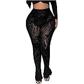RoseSeek Women's Sheer Mesh Leggings See Through High Waisted Bell Bottom Skinny Pants