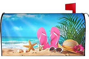 Duduho Starfish Shells Flip-Flops Hat and Sunglasses On Beach Mailbox Cover Magnetic Summer Mailbox Wraps Post Box Cover Décor 25.5x21 in