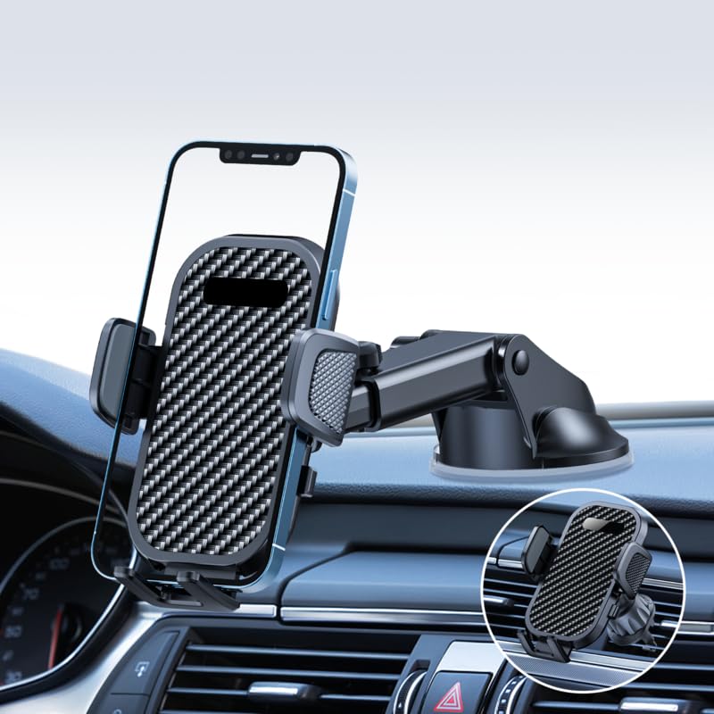 スマホホルダー 車 車 スマホスタンド 車載ホルダー 車安定性アップ 2in1 粘着ゲル吸盤＆送風口兼用 全車種対応 すまほほるだー 車 手帳型ケース対応 片手操作 携帯ホルダー 車 取付簡単 スマホ ホルダー 360度回転 伸縮アーム iPhone SE 14 13 12 Pro Max Xperia AQUOSなど4-7インチ全機種対応 (Black) (Black) の商品画像