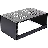 AEONS 4U Wall Mount Reinforced Bracket Network Rack Low Profile Vertical & Horizontal Mounting 19" Patch Panel Bracket for Shallow Server Switch IT Studio Equipment, Vented Top Shelf, Black