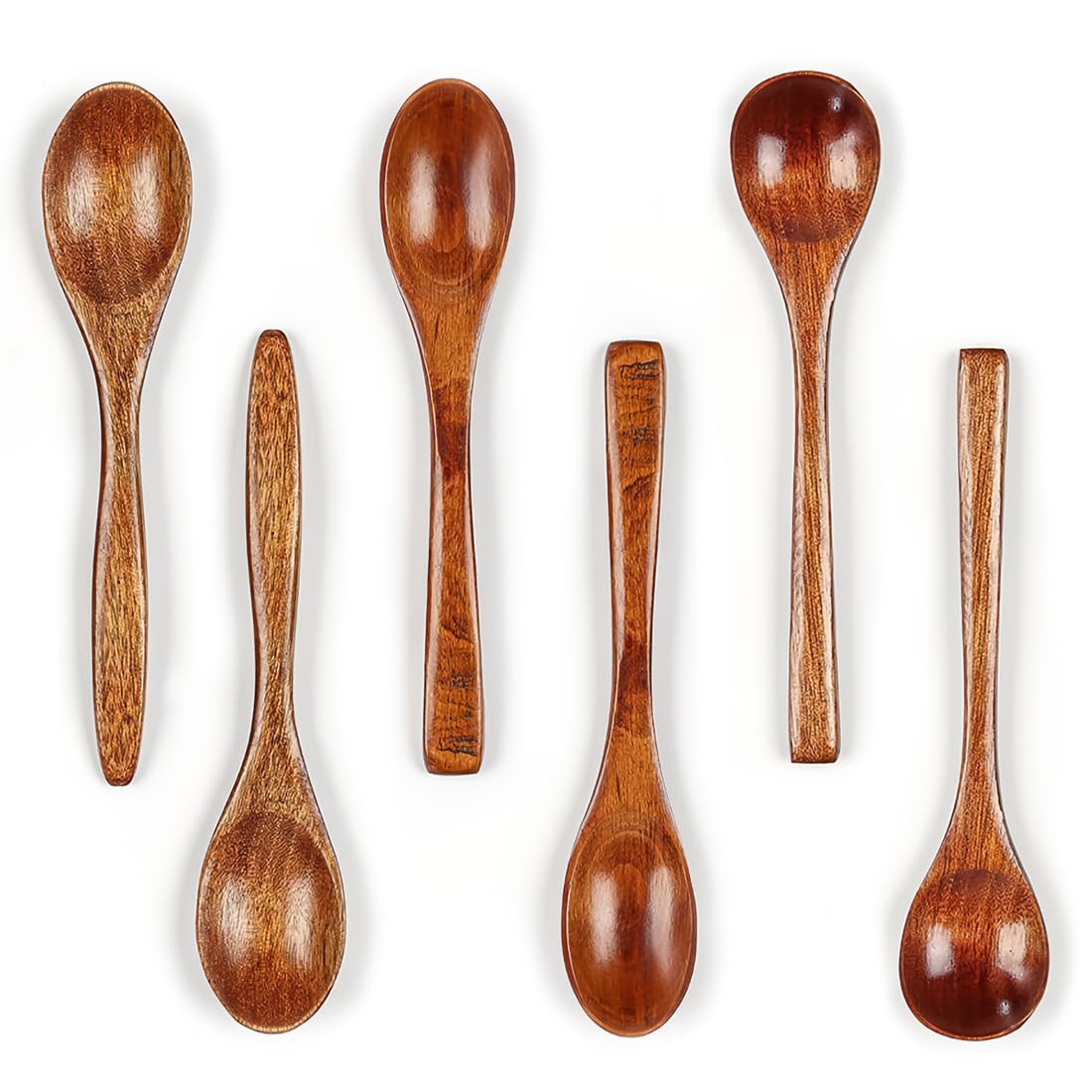 EIYVPRA Honey Spoon Wood, Pack of 6 Honey Spoons, Handmade Wooden Spoon, Small Natural Nanmu Soup Spoon, Mixing, Stirring, Cooking, Wooden Spoon for Hot Chocolate, Honey, Coffee, Tea, Kitchen