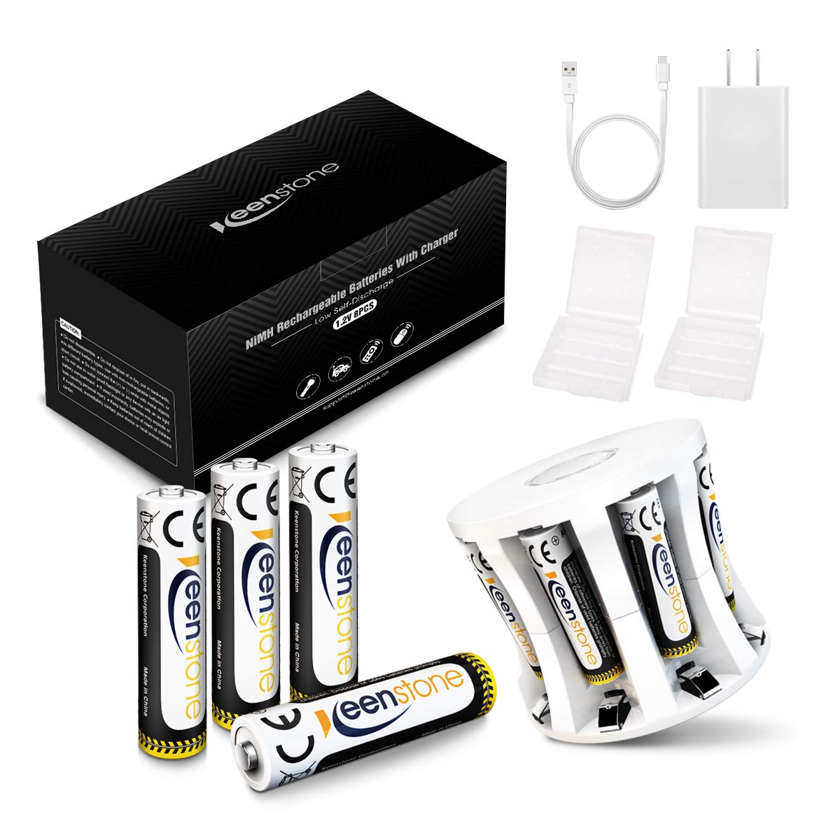 Keenstone 8 pcs Household Rechargeable AAA Batteries with Battery Charger NiMH 1.2V 1100mAh Super Durable Low self-Discharge Battery