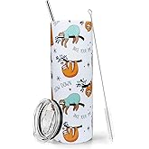 IchDich Sloth Tumbler - 20oz Insulated Stainless Steel Sloth Skinny Tumbler With Lid and Straw - Perfect for Women, Travel, or Gifts