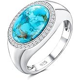 AIBAO 4 Carat Large Turquoise Signet/Celtic/Infinity/Love Knot Ring Western Jewelry for Women Men Sterling Silver Natural Oval Gemstone Rings Size 6 to 10