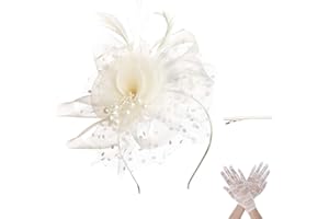 SAFERIN Women's Fascinators Feathers Tea Party Hat Veil Headband with Hair Clip for Cocktail Church