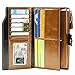 Itslife Women's RFID Blocking Large Capacity Luxury Wax Genuine Leather Clutch Wallet Card Holder Ladies Purse(Khaki RFID Blocking)