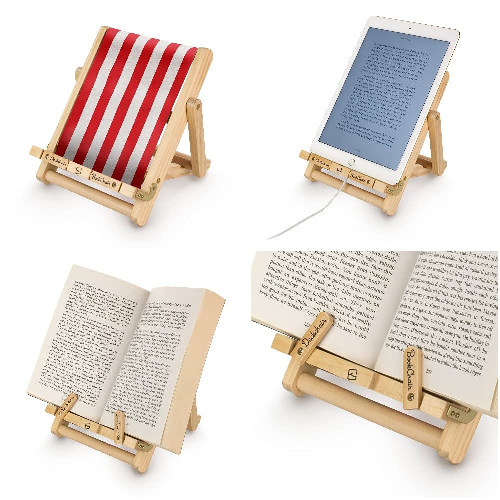 Gifts for Readers & Writers Wood Bookchair for iPad, Cookbook and Tablet, Stripy Red
