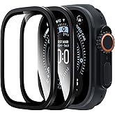 LϟK 2 Pack for Apple Watch Ultra 3/2 / Ultra Screen Protector 49mm - 9H Tempered Glass + Titanium Alloy Frame [Stay Original] Waterproof HD Glass Film for iWatch Ultra 49mm, Black