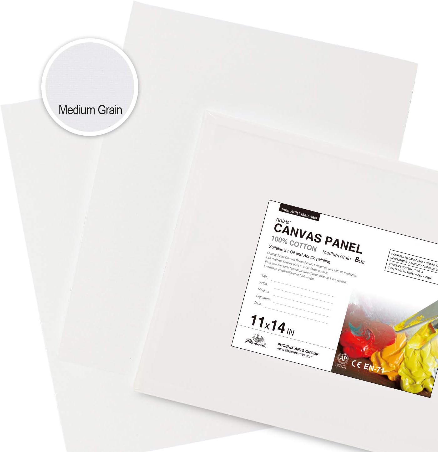 PHOENIX Artist Painting Canvas Panels - 11x14 Inch / 12 Pack - Triple Primed Cotton Canvas Boards for Oil & Acrylic Painting