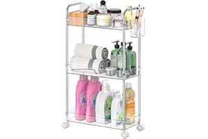 SOYO 3 Tier Acrylic Utility Rolling Storage Cart, Clear Bathroom Cart Organizer, Transparency Mobile Shelving Laundry Room Organization with Wheels for Bathroom, Living Room, Bedroom, Narrow Places