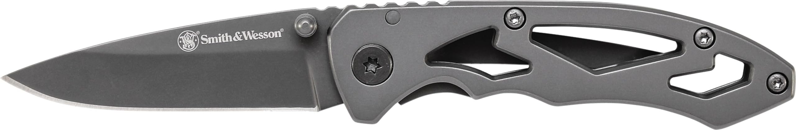 Photo 1 of Smith & Wesson CK400 5.4in High Carbon S.S. Folding Knife with a 2.2in Drop Point Blade and Stainless Steel Handle for Outdoor, Tactical, Survival and EDC