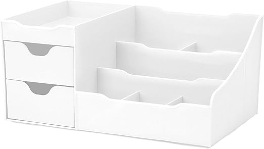 Amazon Com Uncluttered Designs Makeup Organizer With Drawers Chic Countertop Storage For Cosmetics Elegant Vanity Holder For Brushes Eyeshadow Lotions Lipstick Nail Polish And Jewelry White Home Kitchen