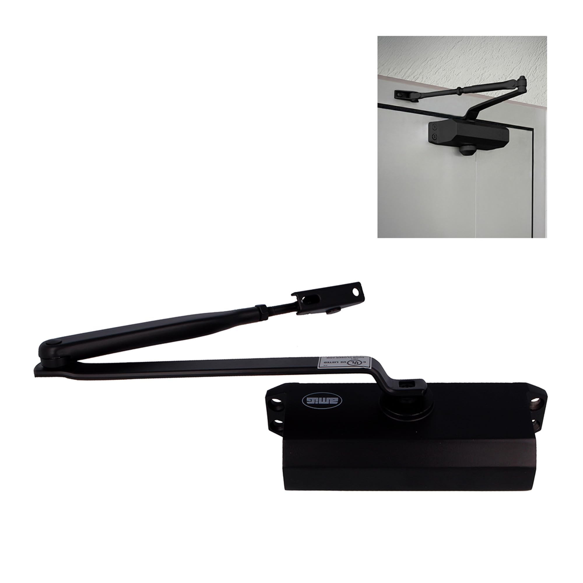 Amig - Door Closer for Automatic Closing Doors Weight Max 40 kg and Max Width 85 cm | Aluminium Matte Black Finish | Prevents Accidents by Doors or Draughts | Includes Screws