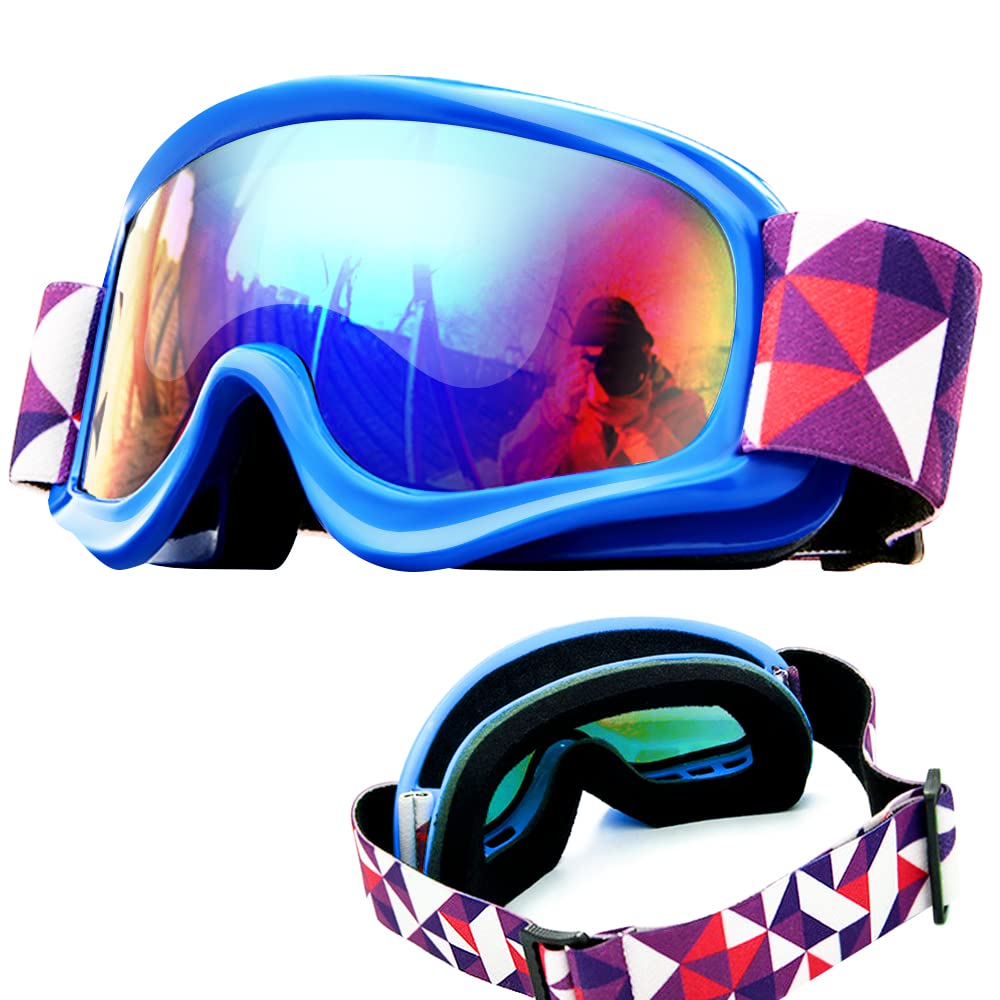 Tyuodna Kid Ski Goggles, 100% UV Protection Anti-fog Skiing Snowboard Goggles, Skiing Snowboarding Goggles of Dual Lens for 3-12 Years Boys and Girls, for Cycling Riding/Climbing/Skiing (Blue)
