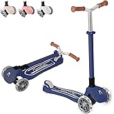 MomnLittle Kick Scooter for Kids Ages 3-10 (Beige/Pink/Navy/White) 3 Wheeled with LED Light-Up Wheels CPSC Certified Foldable and 4 Height Adjustable Toddler Scooters for Boys Girls