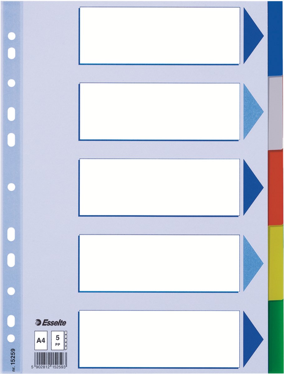 Esselte A4 1-5 Index, Heavy Duty Plastic, Blue/Multicolour, Pack of 20 — image 1