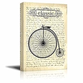 Canvas Wall Art - A Retro Style Bicycle on Vintage Letter Script Background - Gallery Wrap Modern Home Art | Ready to Hang - 12x18 inches