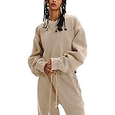 Flygo Women Sweat Set Sweatsuit Fleece 2 Piece Joggers Tracksuit Outfits Crop Sweatshirt Sweatpants Sets