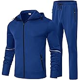 BGOWATU Men's Tracksuits Set Full Zip Jacket Hoodie Sweatsuit Running Sport Pants Outfits for Men with Zipper Pockets