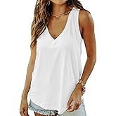 Smile Fish Women Summer Deep V Neck Tank Top Loose Fit Flowy Sleeveless Shirt