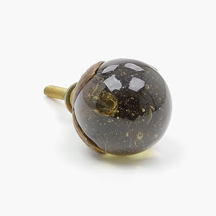 Vintage Unusual Brass Amber Glass Ball Knob Pull Handle For